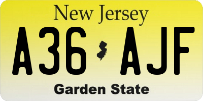 NJ license plate A36AJF