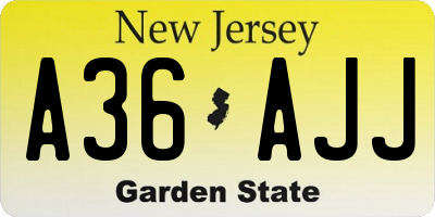 NJ license plate A36AJJ