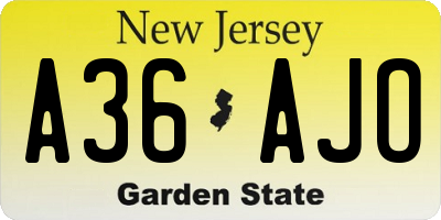 NJ license plate A36AJO