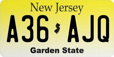 NJ license plate A36AJQ