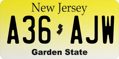 NJ license plate A36AJW