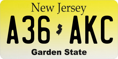 NJ license plate A36AKC