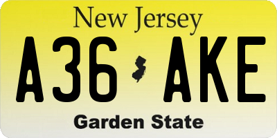 NJ license plate A36AKE