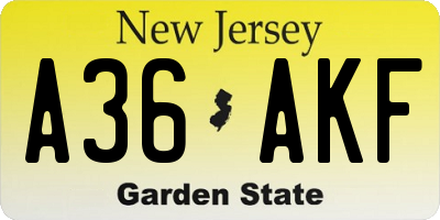 NJ license plate A36AKF