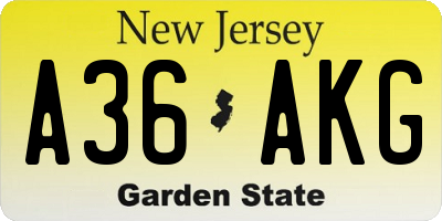 NJ license plate A36AKG