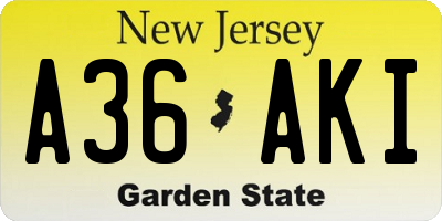 NJ license plate A36AKI