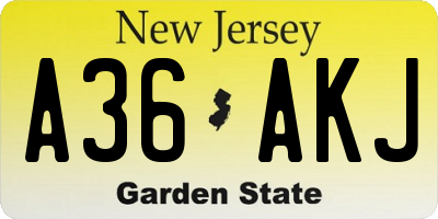 NJ license plate A36AKJ