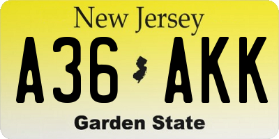 NJ license plate A36AKK
