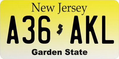NJ license plate A36AKL