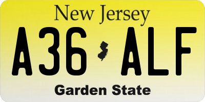 NJ license plate A36ALF