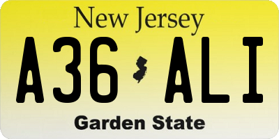 NJ license plate A36ALI