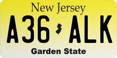 NJ license plate A36ALK