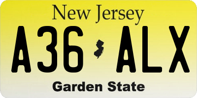 NJ license plate A36ALX