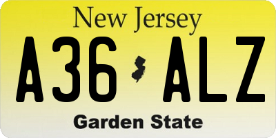 NJ license plate A36ALZ