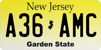 NJ license plate A36AMC