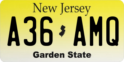 NJ license plate A36AMQ