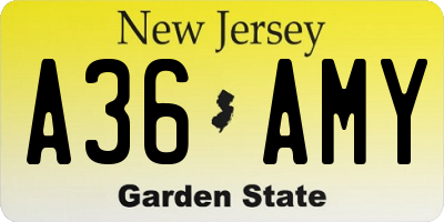 NJ license plate A36AMY