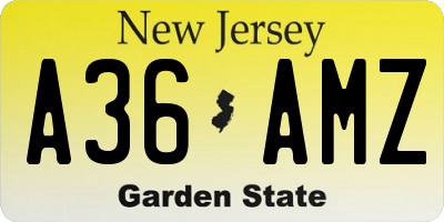 NJ license plate A36AMZ