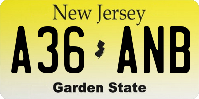 NJ license plate A36ANB