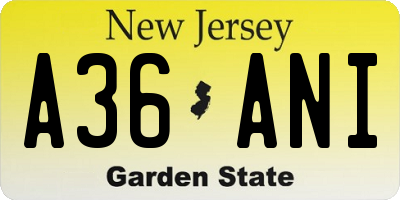 NJ license plate A36ANI