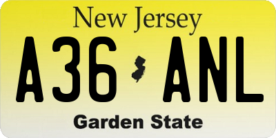 NJ license plate A36ANL