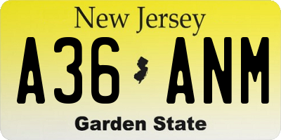 NJ license plate A36ANM