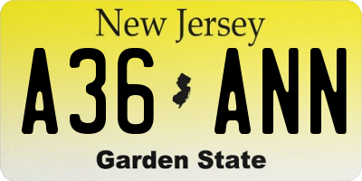 NJ license plate A36ANN