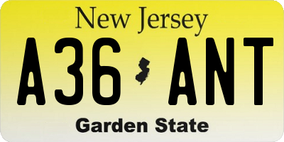 NJ license plate A36ANT