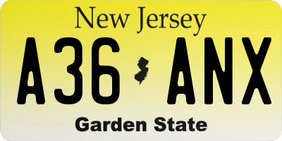 NJ license plate A36ANX
