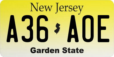 NJ license plate A36AOE