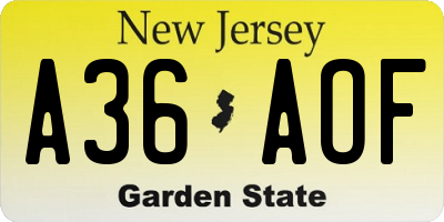 NJ license plate A36AOF