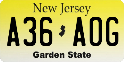 NJ license plate A36AOG