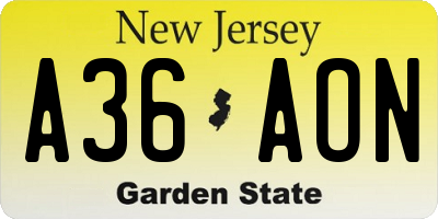 NJ license plate A36AON