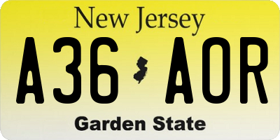 NJ license plate A36AOR