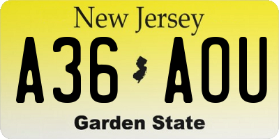 NJ license plate A36AOU