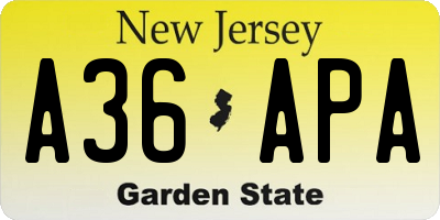 NJ license plate A36APA