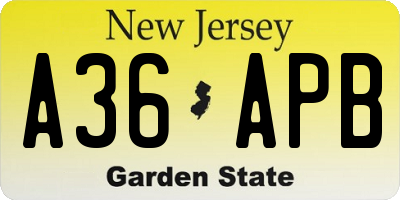 NJ license plate A36APB