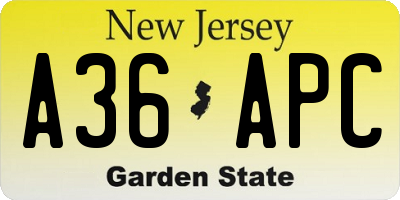 NJ license plate A36APC