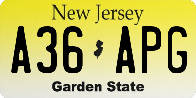 NJ license plate A36APG