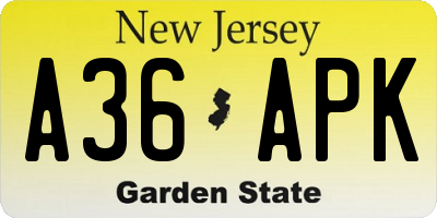 NJ license plate A36APK