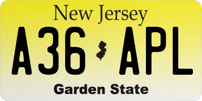 NJ license plate A36APL