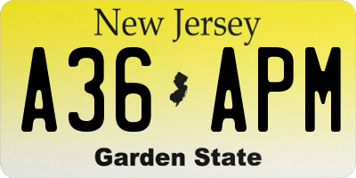 NJ license plate A36APM