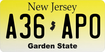 NJ license plate A36APO