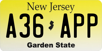 NJ license plate A36APP