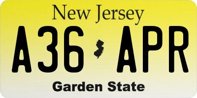 NJ license plate A36APR
