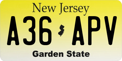 NJ license plate A36APV