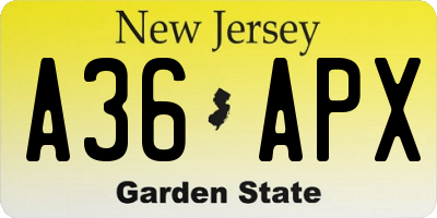 NJ license plate A36APX