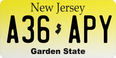 NJ license plate A36APY