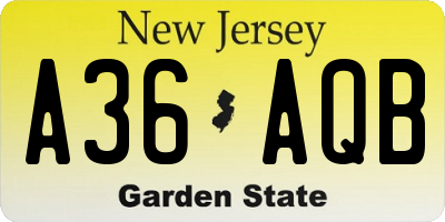 NJ license plate A36AQB