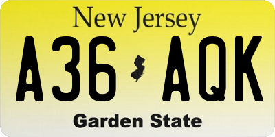 NJ license plate A36AQK